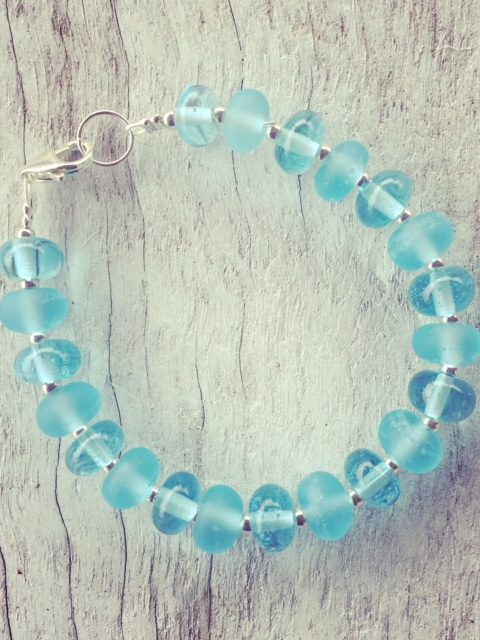 Recycled glass bracelets | beads made from a Bombay Sapphire Gin bottle