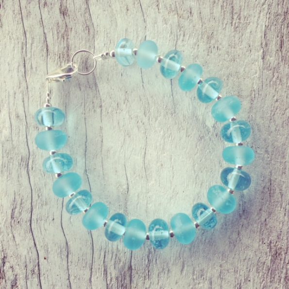 Recycled glass bracelets | beads made from a Bombay Sapphire Gin bottle