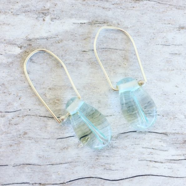 Recycled glass earrings | glass beads made from a Banrock Station wine bottle