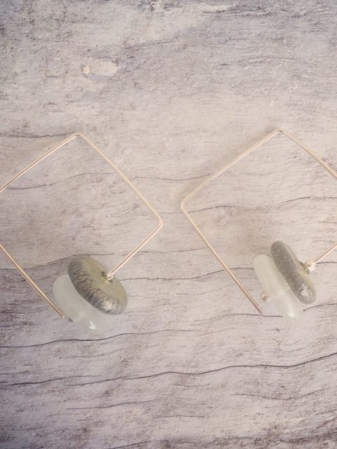 Recycled glass earrings | square hoop earrings made from wine bottles