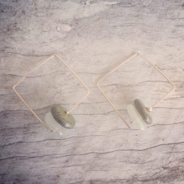 Recycled glass earrings | square hoop earrings made from wine bottles