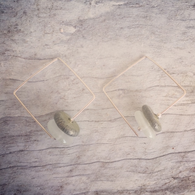 Recycled glass earrings | square hoop earrings made from wine bottles