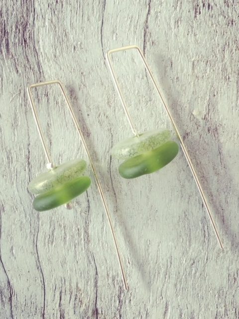 Recycled glass earrings | beads made from a Bethany Wine bottle
