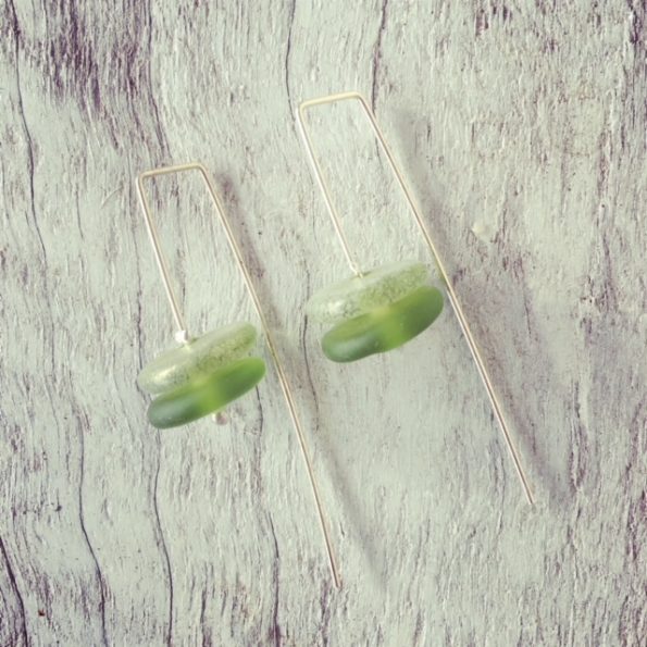 Recycled glass earrings | beads made from a Bethany Wine bottle