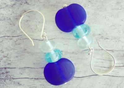 Recycled glass earrings | beads made from a Skyy Vodka bottle