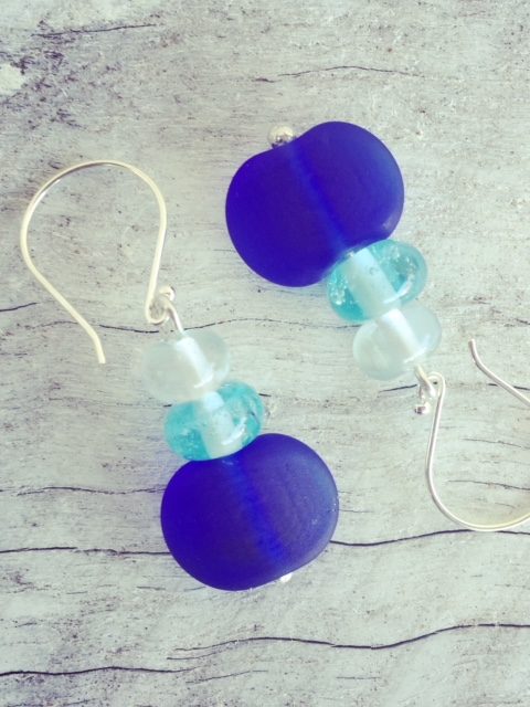 Recycled glass earrings | beads made from a Skyy Vodka bottle