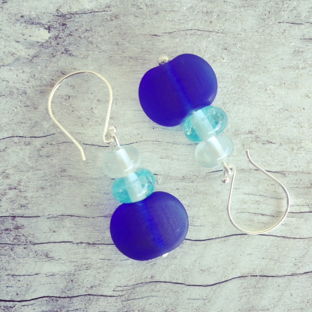Recycled glass earrings | beads made from a Skyy Vodka bottle