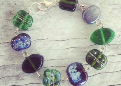 Recycled glass bracelet | beads made from gin and champagne bottles