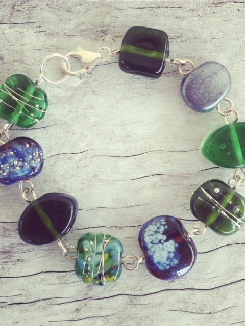 Recycled glass bracelet | beads made from gin and champagne bottles