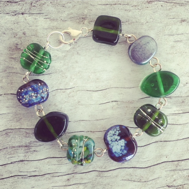 Recycled glass bracelet | beads made from gin and champagne bottles