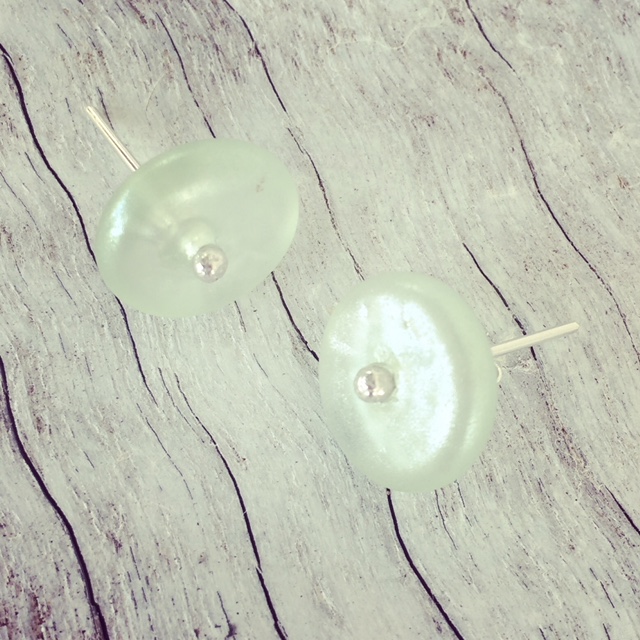 Recycled glass stud earrings | made from Green Depression Glass
