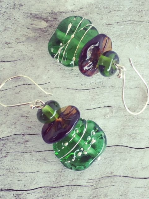 Recycled glass earrings | beads made from beer and champagne bottles