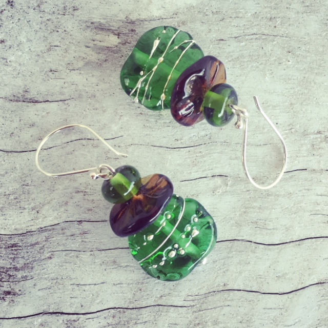 Recycled glass earrings | beads made from beer and champagne bottles