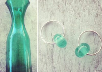 Recycled glass earrings | green beads made from a green carafe