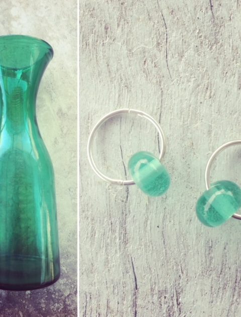 Recycled glass earrings | green beads made from a green carafe