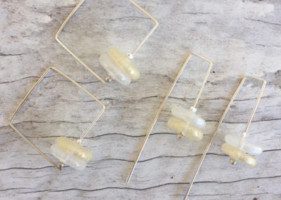 Recycled glass earrings | silver and gold beads made from a wine bottle