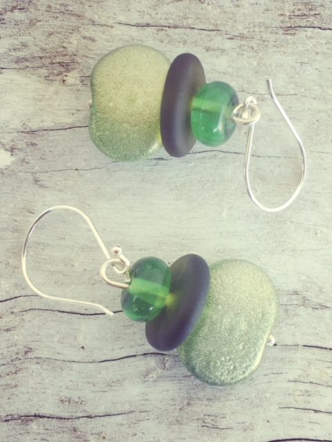 Recycled glass earrings | beads made from gin and wine bottles