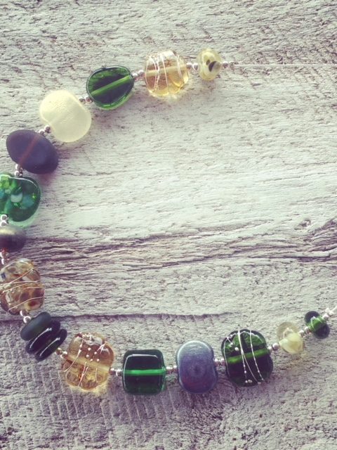 Recycled glass necklace | glass beads made from gin, wine, beer and champagne bottles.
