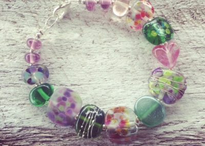 Recycled glass bracelet | beads made from assorted glass objects