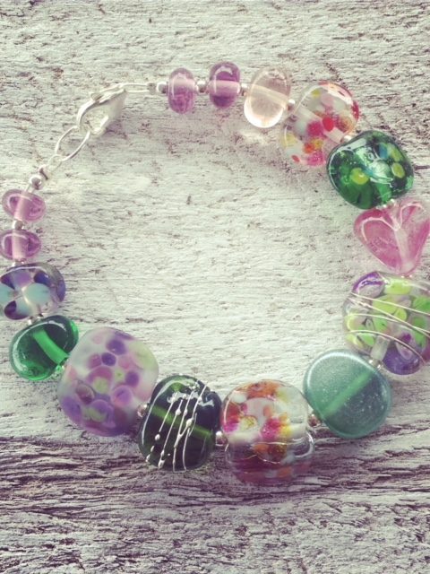 Recycled glass bracelet | beads made from assorted glass objects