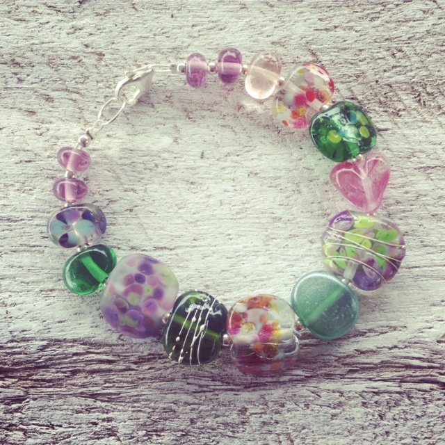Recycled glass bracelet | beads made from assorted glass objects
