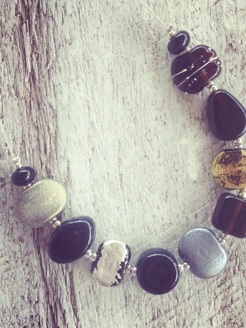 Recycled glass jewellery | silver and gold beads made from gin and beer bottles