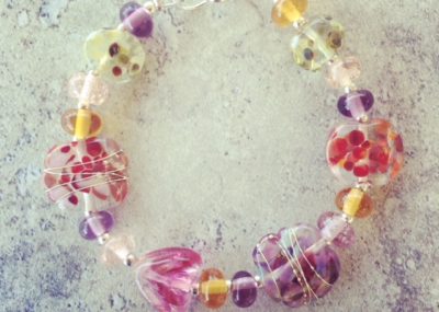 Recycled glass bracelet | earthy coloured beads made from various recycled glass objects