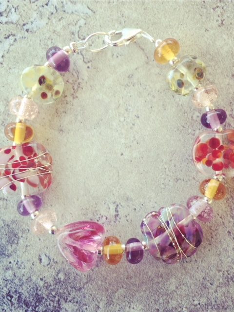 Recycled glass bracelet | earthy coloured beads made from various recycled glass objects