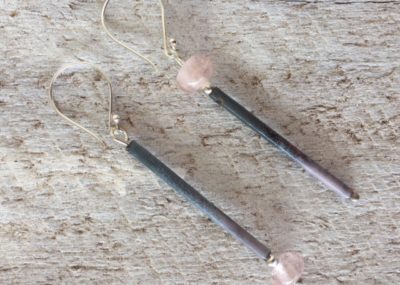 Recycled glass earrings | pink recycled glass beads with enamel copper tubes