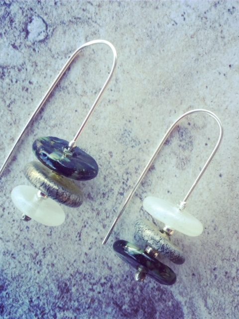 Recycled glass earrings | glass beads made from a Bethany Wines wine bottle