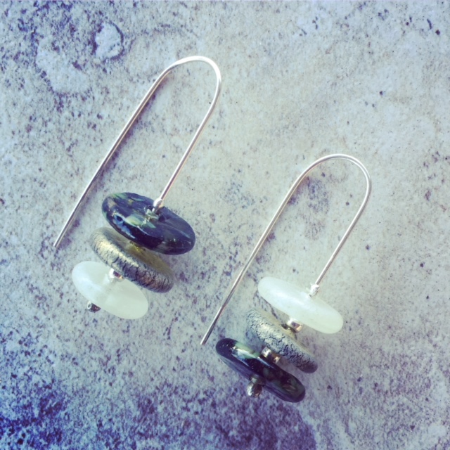 Recycled glass earrings | glass beads made from a Bethany Wines wine bottle
