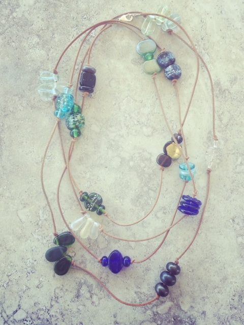 Recycled glass necklace | mixed beads feature in this necklace, from vodka, wine, gin and beer bottles.