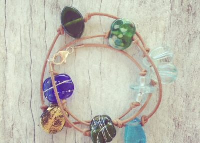 Recycled glass bracelet | beads made from a mix of bottles