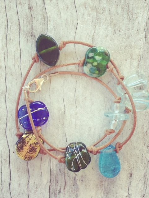 Recycled glass bracelet | beads made from a mix of bottles