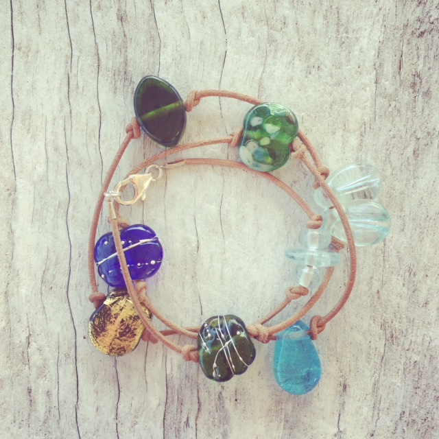 Recycled glass bracelet | beads made from a mix of bottles