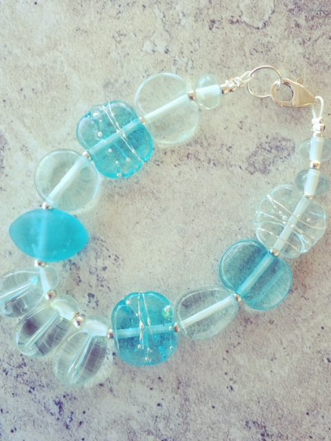 Recycled glass bracelet | glass beads made from wine and gin bottles