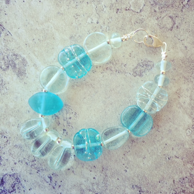 Recycled glass bracelet | glass beads made from wine and gin bottles