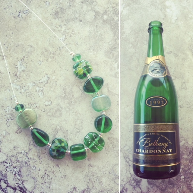 Recycled glass jewellery | featuring beads made from a Bethany Wines bottle