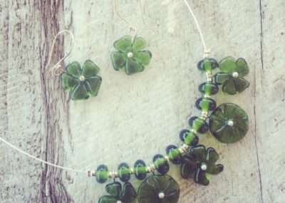 Recycled glass jewellery | glass flower beads made from a champagne bottle