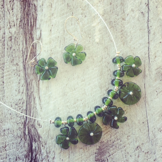 Recycled glass jewellery | glass flower beads made from a champagne bottle