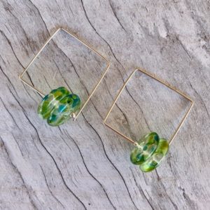 Recycled glass earrings | green earrings made from a wine bottle