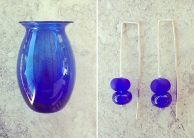 Recycled glass earrings | earrings made from a blue vase found in an op shop