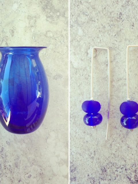 Recycled glass earrings | earrings made from a blue vase found in an op shop