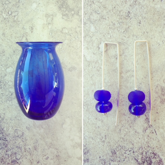 Recycled glass earrings | earrings made from a blue vase found in an op shop