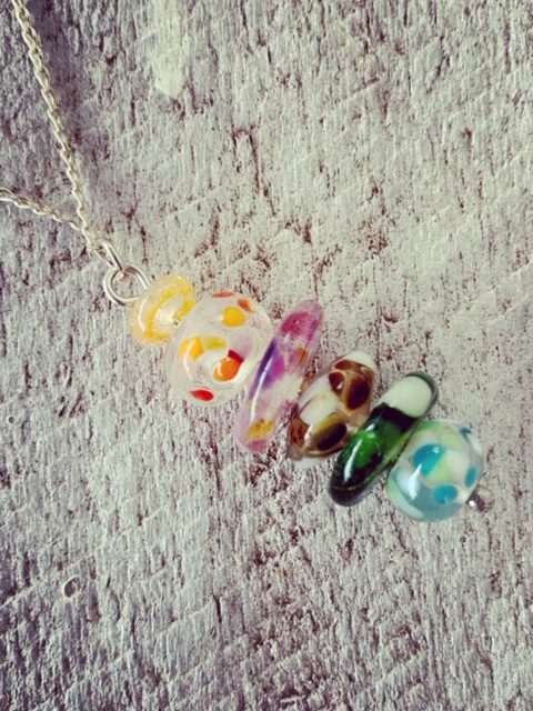 Recycled glass pendant necklace | beads made from various glass objects