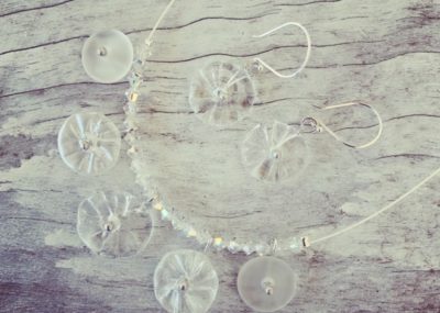 Recycled glass necklace | beads made from a clear wine bottle