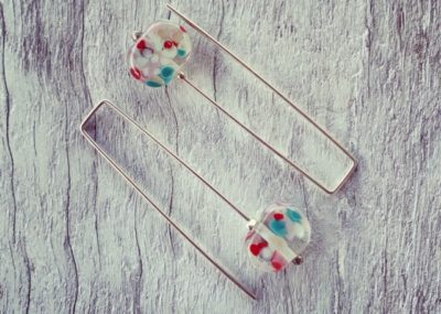 Recycled glass earrings | long earrings with a speckle of colour