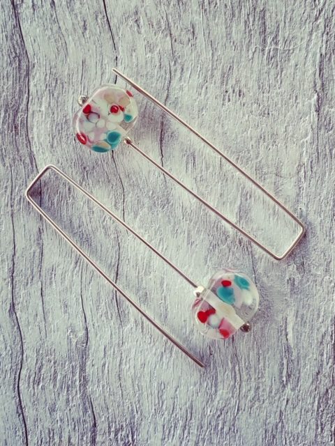 Recycled glass earrings | long earrings with a speckle of colour