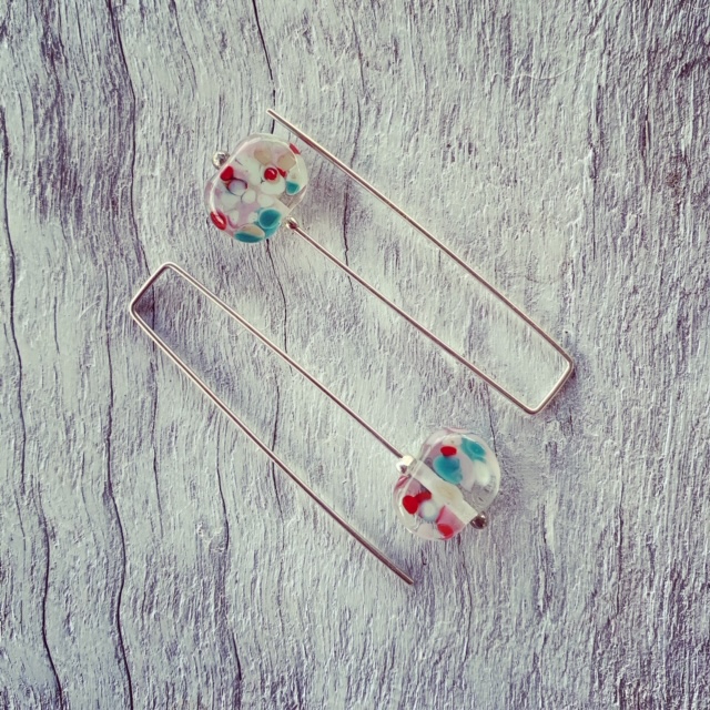 Recycled glass earrings | long earrings with a speckle of colour