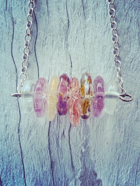 Recycled glass necklace | beads made from various glass objects and wine bottles